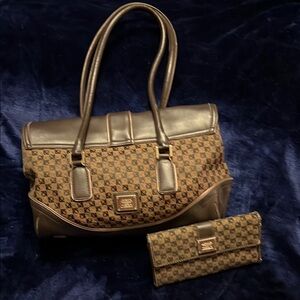 Liz Claiborne Brown and Black Handbag and Wallet with Elegant Design
